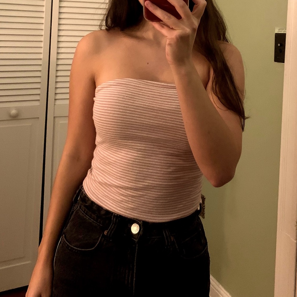 Brandy Melville pink-stripped cotton tube top